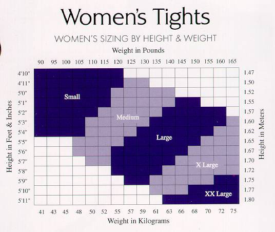 Capezio Women's Tights Sizing Chart