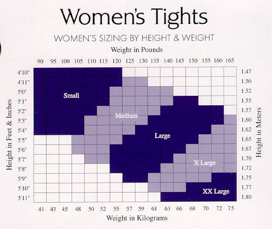 Capezio Women's Tights Sizing Chart