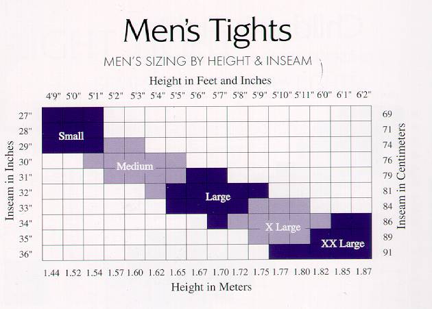 Capezio Men's Tights Sizing Chart